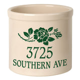 Whitehall Rose Stem 2 Gallon Stoneware Personalized Crock - Bristol Crock, Green Engraving