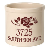 Whitehall Rose Stem 2 Gallon Stoneware Personalized Crock - Bristol Crock, Red Engraving