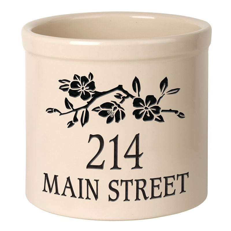Whitehall Dogwood Branch 2 Gallon Stoneware Personalized Crock - Bristol Crock, Black Engraving