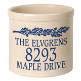 Whitehall Oak Leaf Banner 2 Gallon Stoneware Personalized Crock - Bristol Crock, Blue Engraving