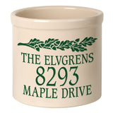 Whitehall Oak Leaf Banner 2 Gallon Stoneware Personalized Crock - Bristol Crock, Green Engraving