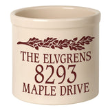 Whitehall Oak Leaf Banner 2 Gallon Stoneware Personalized Crock - Bristol Crock, Red Engraving