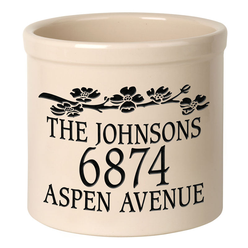 Whitehall Dogwood 2 Gallon Stoneware Personalized Crock - Bristol Crock, Black Engraving