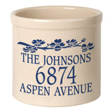 Whitehall Dogwood 2 Gallon Stoneware Personalized Crock - Bristol Crock, Blue Engraving