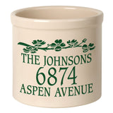 Whitehall Dogwood 2 Gallon Stoneware Personalized Crock - Bristol Crock, Green Engraving