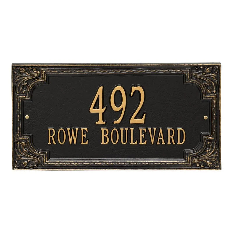 Whitehall Penbrook Signature Grande Wall 2-Line Personalized Address Plaque - Black/Gold