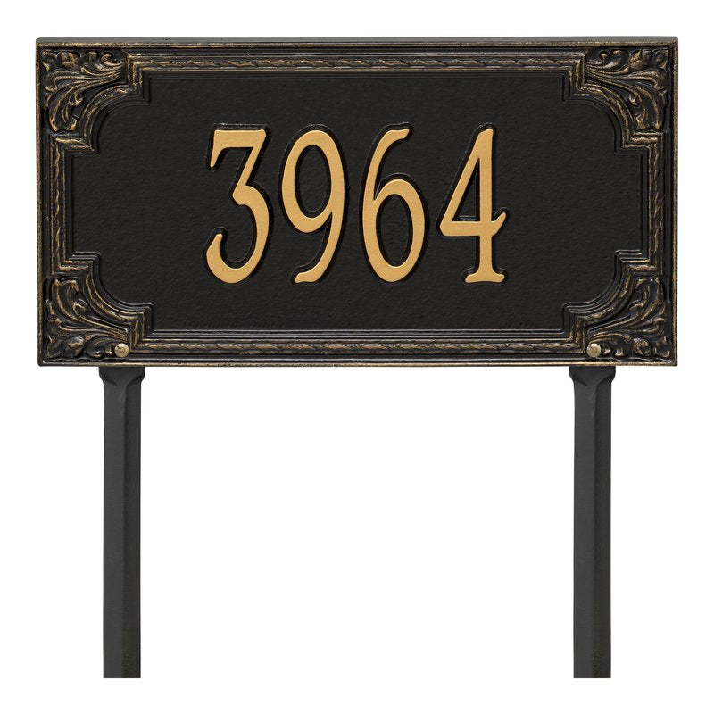 Whitehall Penbrook Signature Grande Lawn 1-Line Personalized Address Plaque - Black/Gold