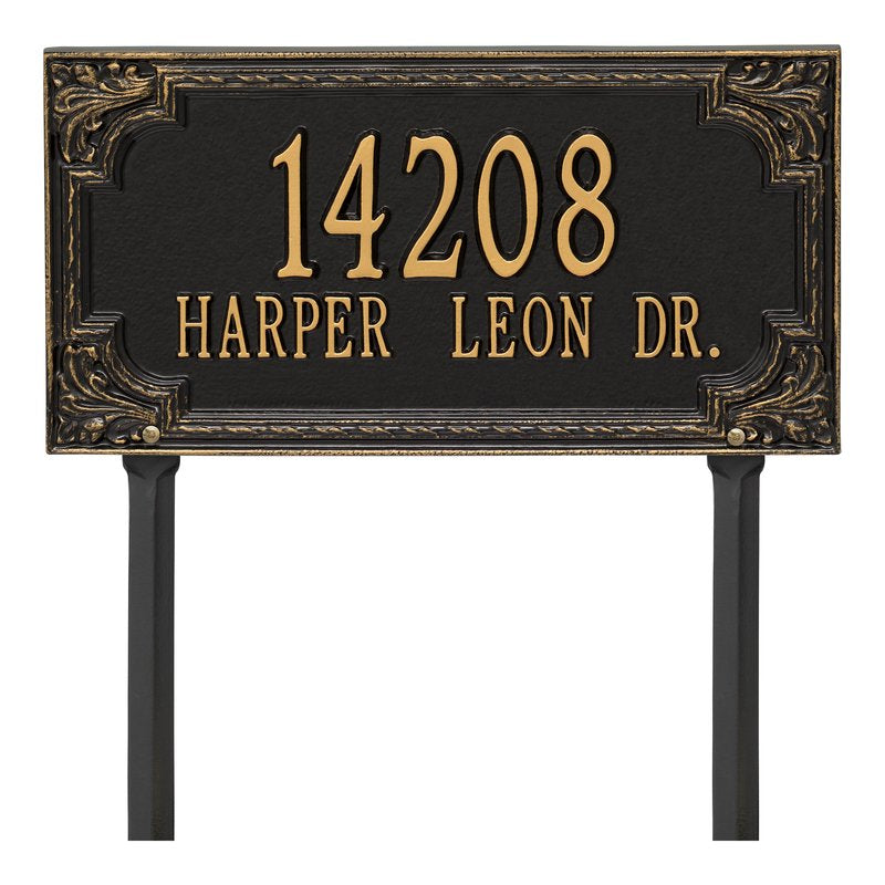 Whitehall Penbrook Signature Grande Lawn 2-Line Personalized Address Plaque - Black/Gold