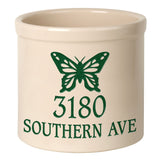 Whitehall Butterfly Address 2 Gallon Stoneware Personalized Crock - Bristol Crock, Green Engraving
