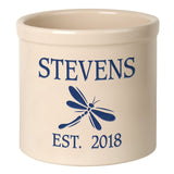 Whitehall Dragonfly Established 2 Gallon Personalized Crock - Bristol Crock, Blue Engraving