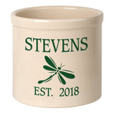 Whitehall Dragonfly Established 2 Gallon Personalized Crock - Bristol Crock, Green Engraving
