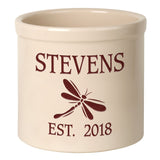 Whitehall Dragonfly Established 2 Gallon Personalized Crock - Bristol Crock, Red Engraving