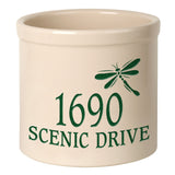 Whitehall Dragonfly Address 2 Gallon Stoneware Personalized Crock - Bristol Crock, Green Engraving