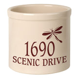 Whitehall Dragonfly Address 2 Gallon Stoneware Personalized Crock - Bristol Crock, Red Engraving