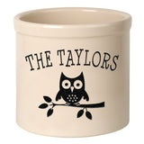 Whitehall Owl 2 Gallon Stoneware Personalized Crock - Bristol Crock, Black Engraving