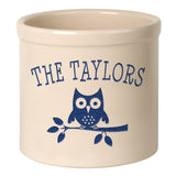 Whitehall Owl 2 Gallon Stoneware Personalized Crock - Bristol Crock, Blue Engraving