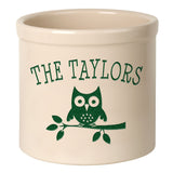 Whitehall Owl 2 Gallon Stoneware Personalized Crock - Bristol Crock, Green Engraving