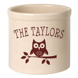 Whitehall Owl 2 Gallon Stoneware Personalized Crock - Bristol Crock, Red Engraving