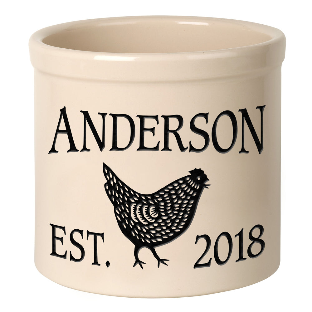 Whitehall Chicken 2 Gallon Stoneware Personalized Crock - Bristol Crock, Black Engraving