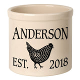 Whitehall Chicken 2 Gallon Stoneware Personalized Crock - Bristol Crock, Black Engraving