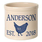 Whitehall Chicken 2 Gallon Stoneware Personalized Crock - Bristol Crock, Blue Engraving
