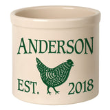 Whitehall Chicken 2 Gallon Stoneware Personalized Crock - Bristol Crock, Green Engraving