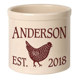Whitehall Chicken 2 Gallon Stoneware Personalized Crock - Bristol Crock, Red Engraving