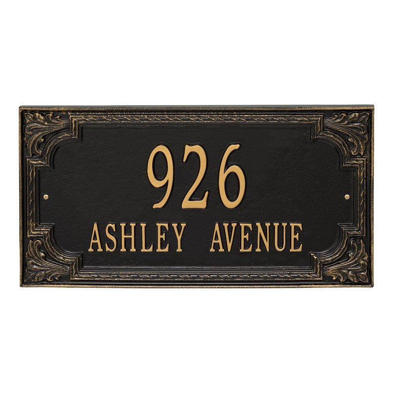 Whitehall Penbrook Signature Extra Grande Wall 2-Line Personalized Address Plaque - Black/Gold