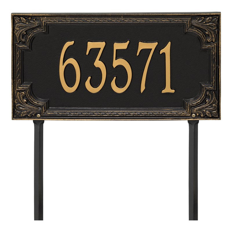 Whitehall Penbrook Signature Extra Grande Lawn 1-Line Personalized Address Plaque - Black/Gold