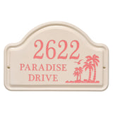 Whitehall Palm Ceramic Arch 3-Line Personalized Address Plaque - Bristol Plaque With Coral Etching