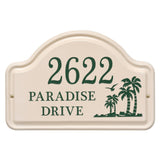 Whitehall Palm Ceramic Arch 3-Line Personalized Address Plaque - Bristol Plaque With Green Etching