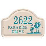 Whitehall Palm Ceramic Arch 3-Line Personalized Address Plaque - Bristol Plaque With Sea Blue Etching