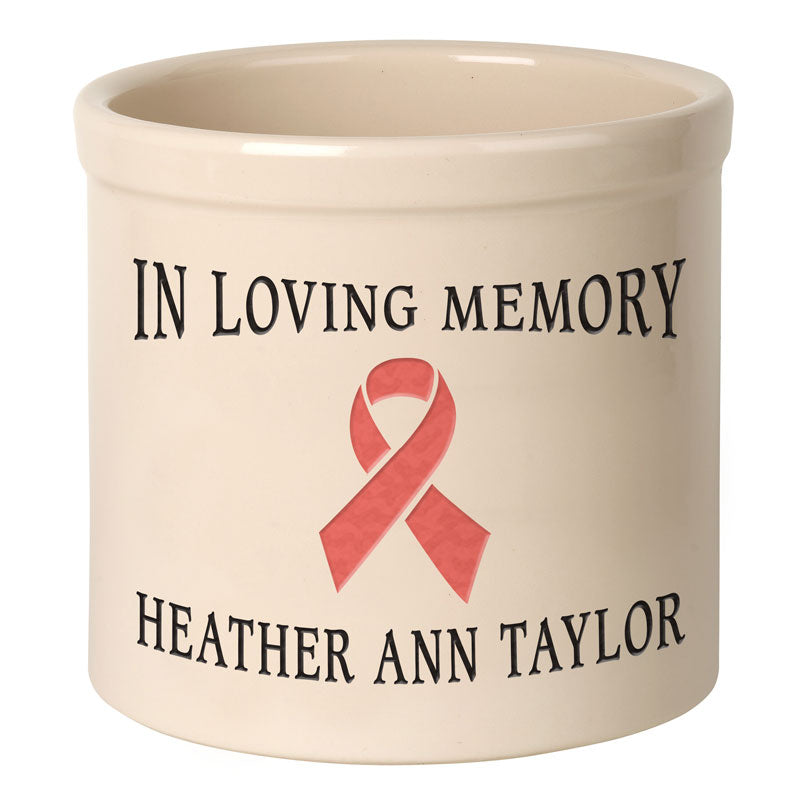 Whitehall Pink Ribbon 2 Gallon Stoneware Personalized Crock - Bristol Crock, Multi Color Engraving