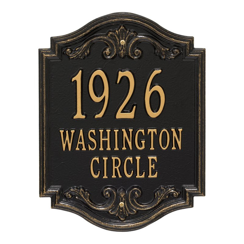 Whitehall Glen Haven Signature Grande Wall 3-Line Personalized Address Plaque - Black/Gold