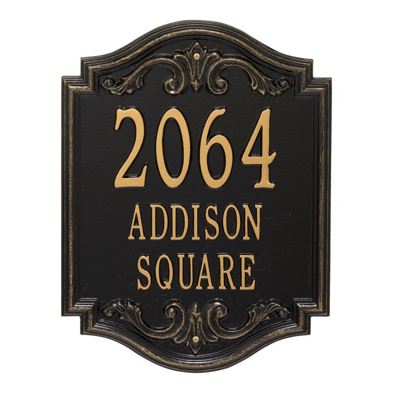 Whitehall Glen Haven Signature Extra Grande Wall 3-Line Personalized Address Plaque - Black/Gold