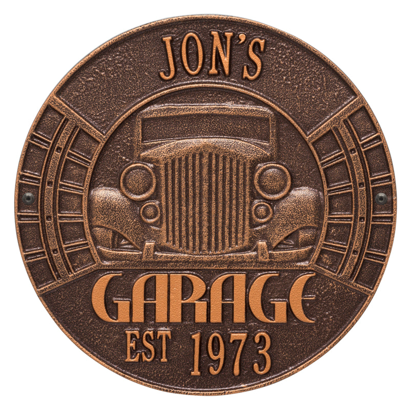 Whitehall Vintage Car Garage Personalized Plaque Standard Wall 2-Line - Antique Copper