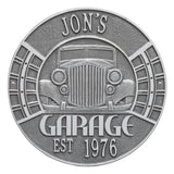 Whitehall Vintage Car Garage Personalized Plaque Standard Wall 2-Line - Pewter/Silver