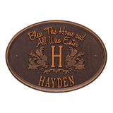 Whitehall Bless This Home Monogram Oval Standard Wall 1-Line Personalized Address Plaque - Antique Copper