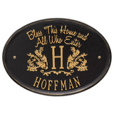 Whitehall Bless This Home Monogram Oval Standard Wall 1-Line Personalized Address Plaque - Black/Gold