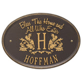 Whitehall Bless This Home Monogram Oval Standard Wall 1-Line Personalized Address Plaque - Bronze/Gold