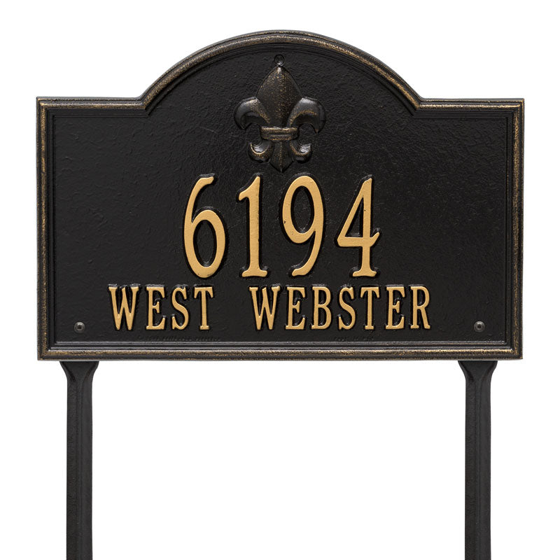 Whitehall Bayou Vista Standard Lawn 2-Line Personalized Address Plaque - Black/Gold