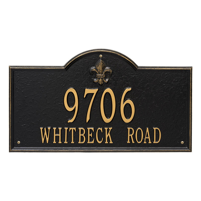 Whitehall Bayou Vista Estate Wall 2-Line Personalized Address Plaque - Black/Gold