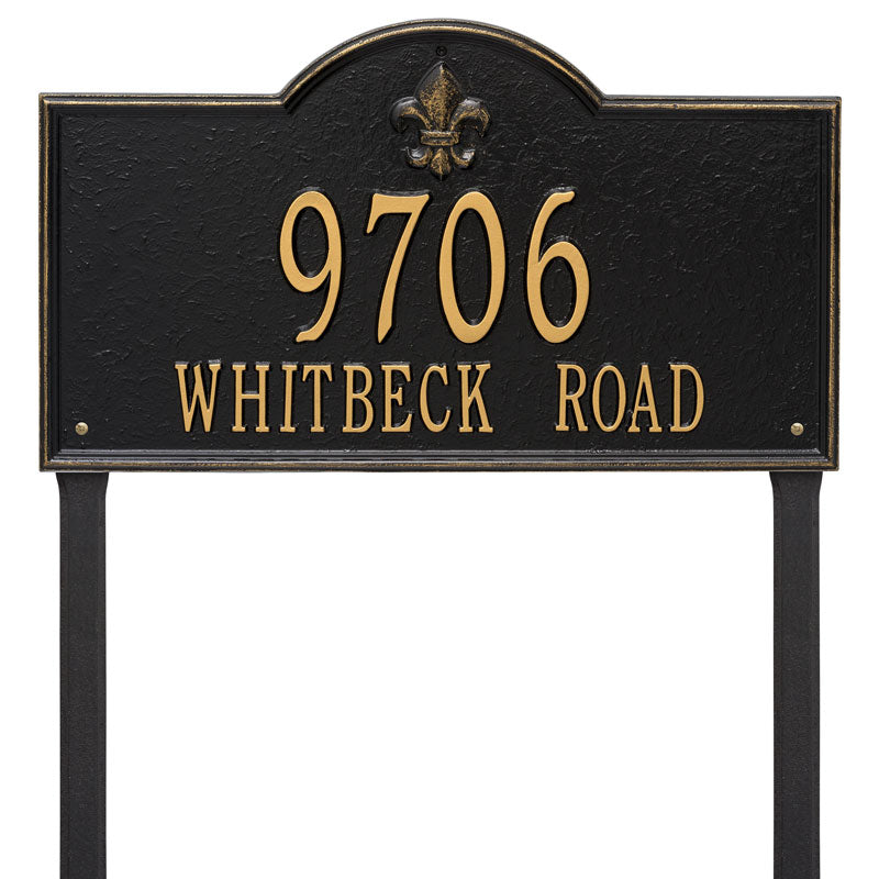 Whitehall Bayou Vista Estate Lawn 2-Line Personalized Address Plaque - Black/Gold