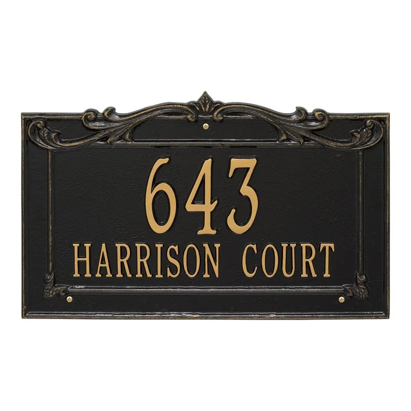 Whitehall Sheridan Signature Extra Grande Wall 2-Line Personalized Address Plaque - Black/Gold