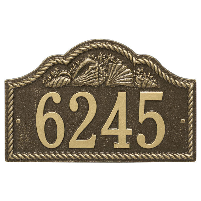 Whitehall Rope Shell Arch Wall 1-Line Personalized Address Plaque - Antique Brass