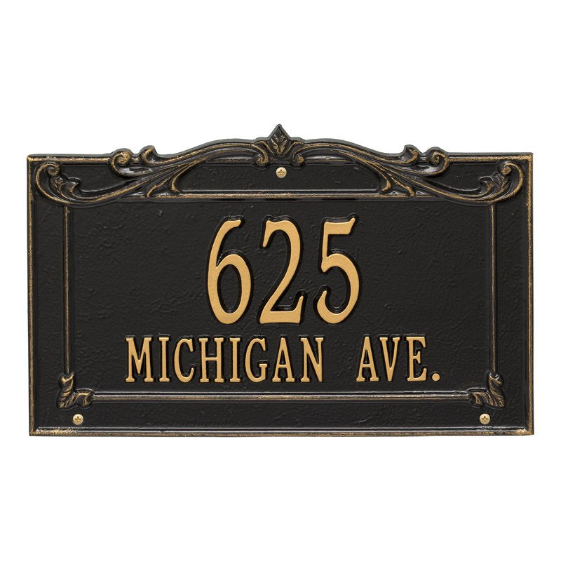 Whitehall Sheridan Signature Grande Wall 2-Line Personalized Address Plaque - Black/Gold