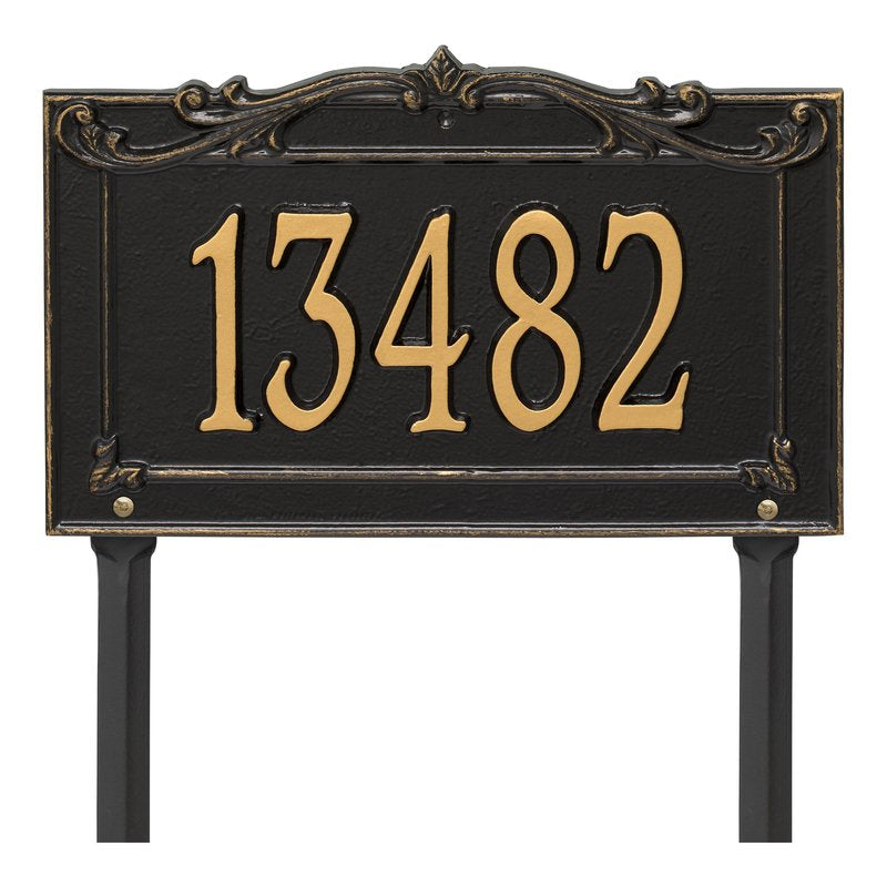 Whitehall Sheridan Signature Grande Lawn 1-Line Personalized Address Plaque - Black/Gold