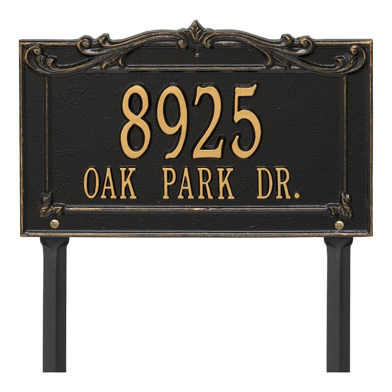 Whitehall Sheridan Signature Grande Lawn 2-Line Personalized Address Plaque - Black/Gold