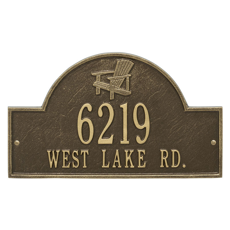 Whitehall Adirondack Arch 2-Line Personalized Address Plaque - Antique Brass