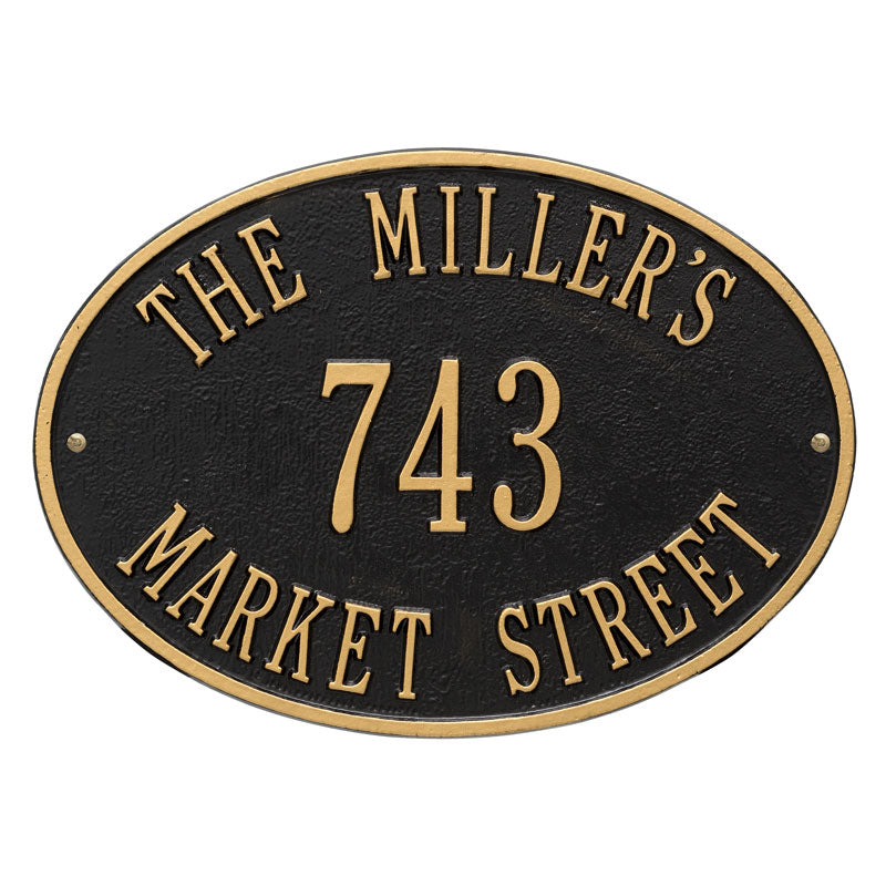 Whitehall Hawthorne Oval Standard Wall 3-Line Personalized Address Plaque - Black/Gold
